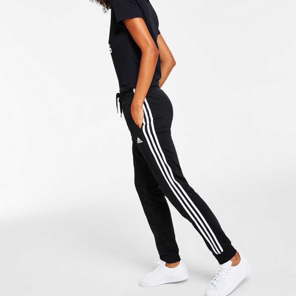 •Essential Tricot• Black & White Three Stipe Adidas Track Pants - Picture 2 of 5